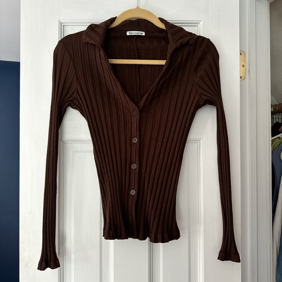 Reformation Ribbed Brown Button Up - Picture 3 of 4